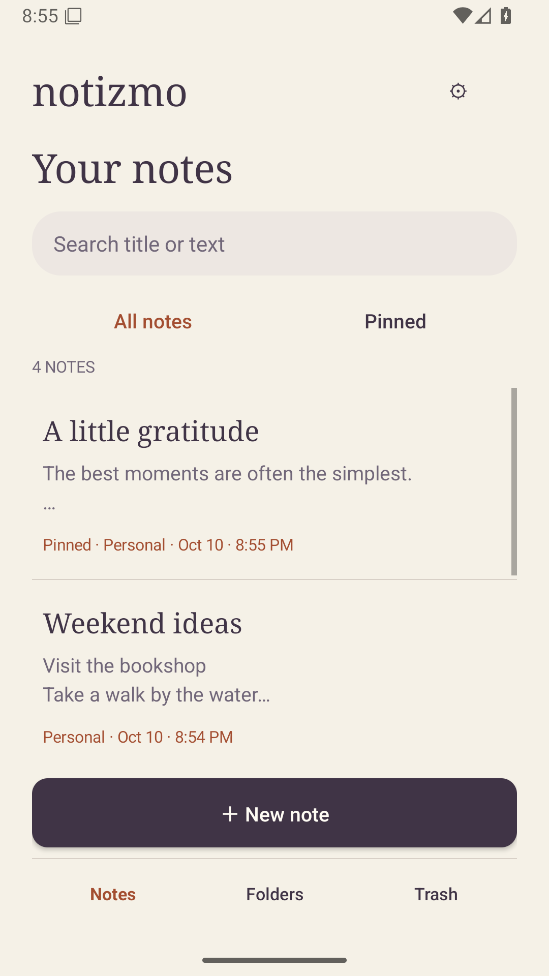 Actual Notizmo Android your notes screen