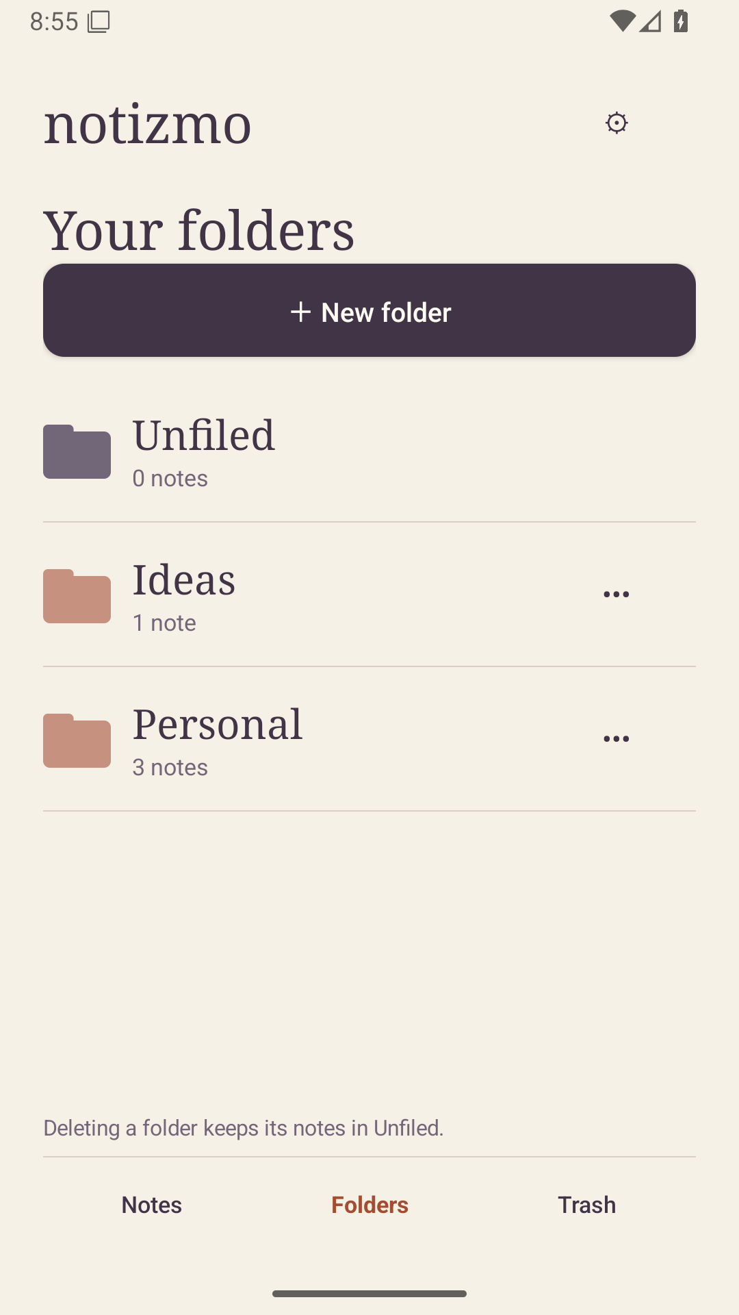 Actual Notizmo Android your folders screen